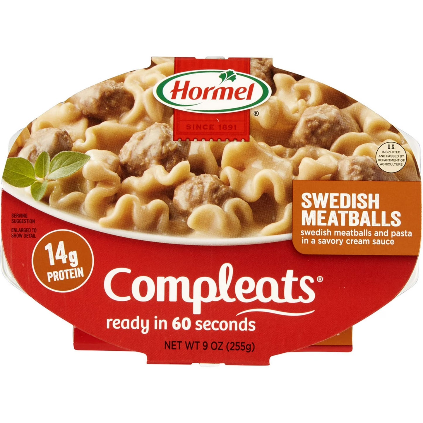 HORMEL COMPLEATS Swedish Meatballs with Pasta in Cream Sauce, 9 oz Plastic Tray
