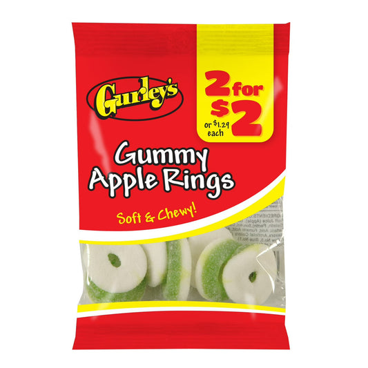 Gurley's Green Apple Gummi Rings, Sour and Sweet Chewy Candy